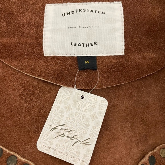 Rare New FREE PEOPLE Understated Brown Leather Western Snap Front Vest Medium - Picture 7 of 14